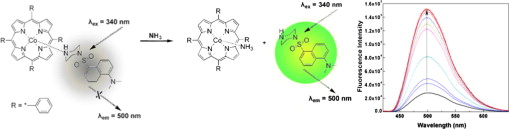 A fluorescent ammonia sensor based on a porphyrin cobalt(II)-dansyl complex, Tetrahedron Letters, 2011, 52, 21, 2645–2648