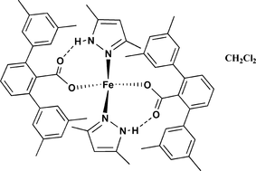 Bis(3,5-dimethyl-1H-pyrazole-κN 2)-bis(3,3′′, 5,5′′-tetramethyl-[1,1′:3′,1′′-terphenyl] -2′-carboxylato-κO)iron(II) dichloromethane monosolvate, Acta Crystallographica Section E: Structure Reports Online, 2012, 68, 5, m631–m632
