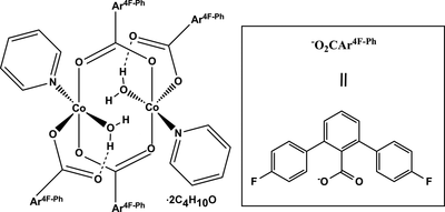 Bis(μ-4,4″-difluoro-1,1′:3′,1″-terphenyl- 2′-carboxylato-k2O:O′)bis[aqua(4,4″-difluoro-1, 1′:3′, 1″-terphenyl-2′-carboxylato-kO)(pyridine-kN) cobalt(II)] diethyl ether disolvate, Acta Crystallographica Section E: Structure Reports Online, 2012, 68, 10, m1264–m1265