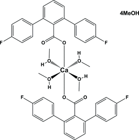 Bis(4,4''-difluoro-1,1':3',1''-terphenyl-2'-carboxylato-κO) tetrakis(methanol-κO)calcium methanol tetrasolvate, Acta Crystallographica Section E: Structure Reports Online, 2013, 69, 2, m122–m123