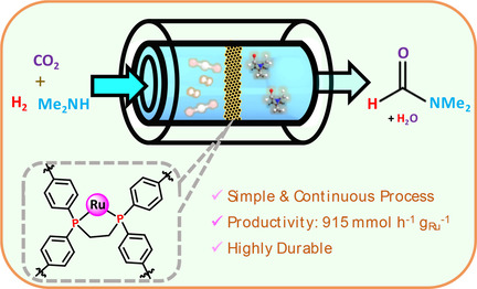 An Efficient and Practical System for the Synthesis of N,N-Dimethylformamide by CO2 Hydrogenation using a Heterogeneous Ru Catalyst: From Batch to Continuous Flow, ChemSusChem, 2020, 13, 7, 1735–1739