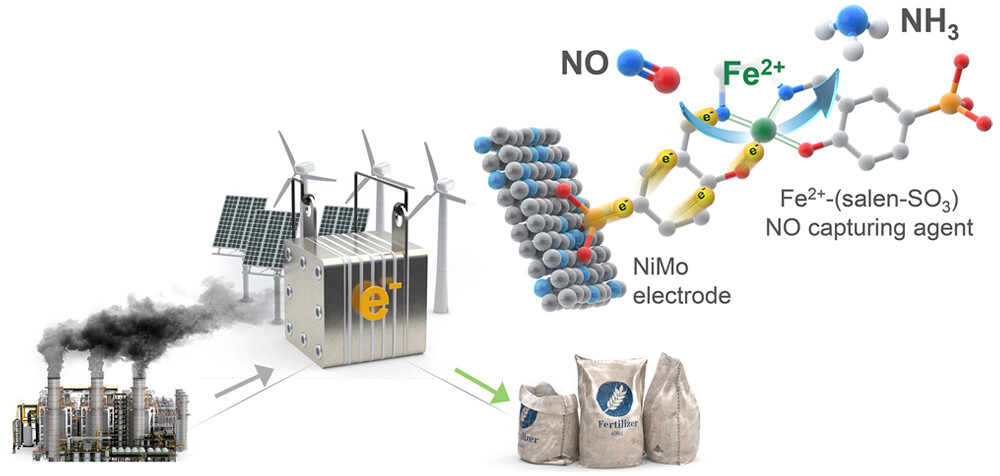 Electrocatalytic Reactive Capture of NO from O2-Containing Simulated Flue Gas Using Highly O2-Resistant Fe2+-(salen-SO3) for NH3 Synthesis, ACS Energy Letters, 2025, 2880–2888